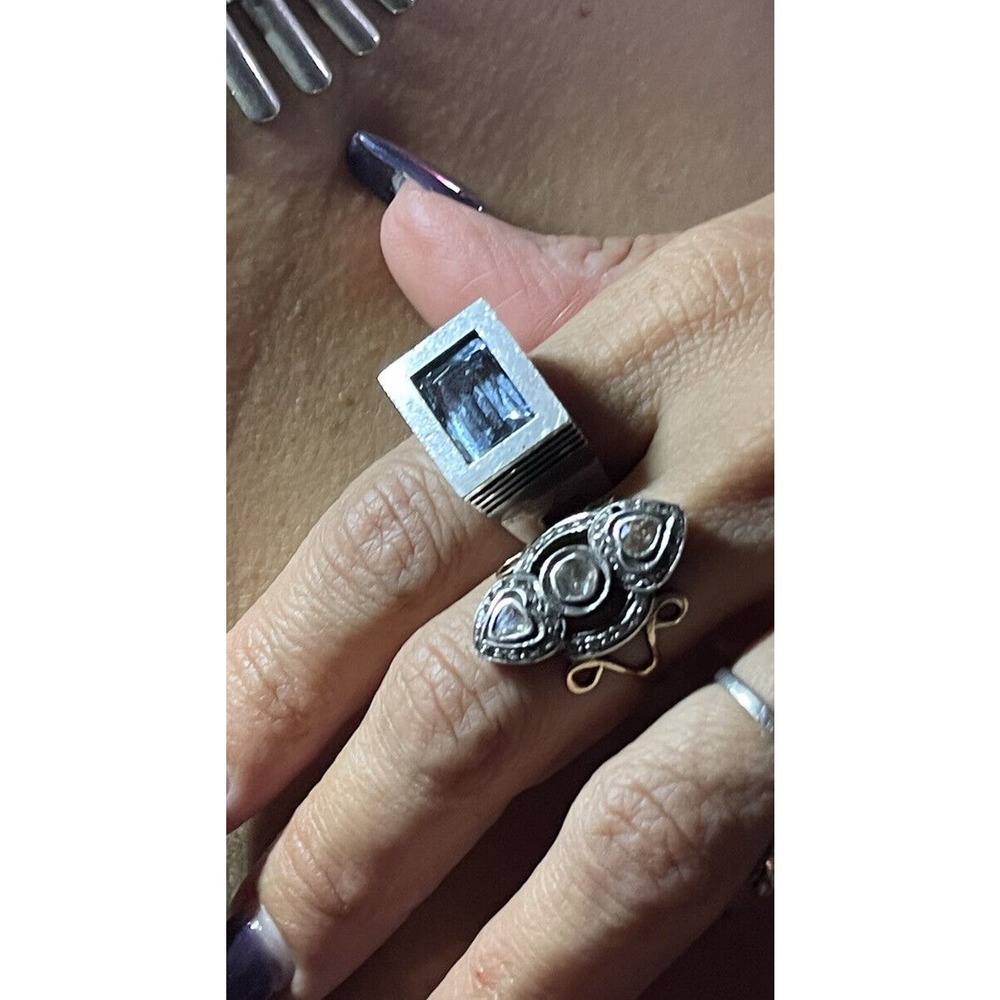 Modernist Signed Sterling Silver Denmark Emerald Topaz Ring Sz 7 Jensen Sorensen